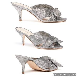 Loeffler Randall Luisa Knotted Metallic Silver Leather Heeled Mules 8